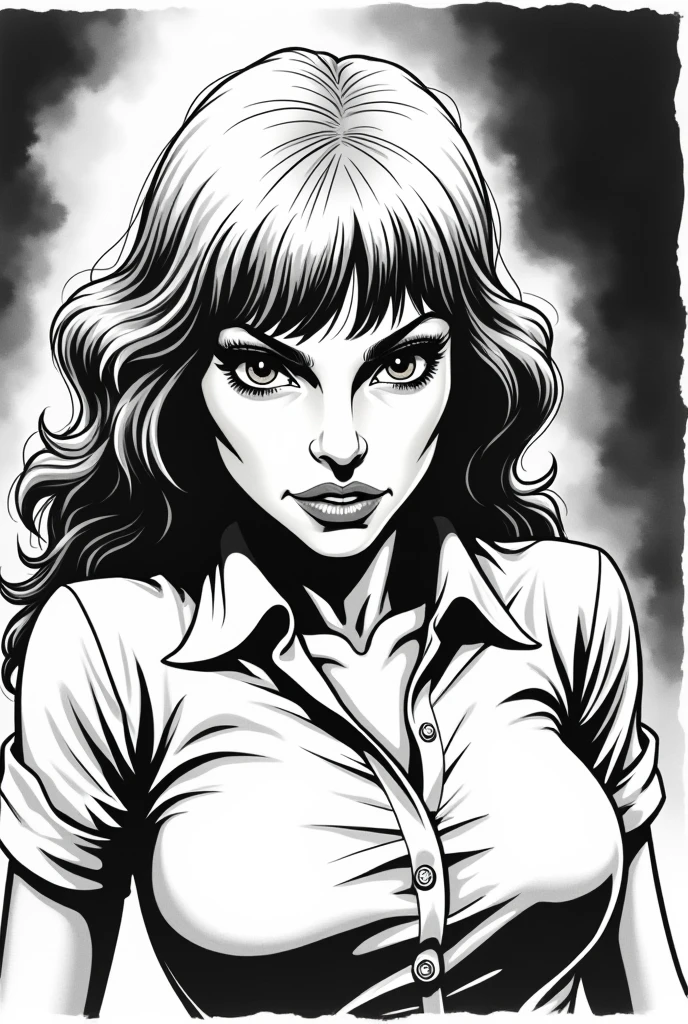 Comic book page using the movie the quick and the dead as reference.  Mitch Byrd style art. Black and white line work.  make it a woman

