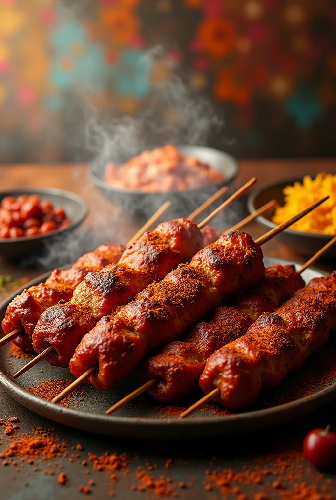 "BBQ Town: Savor the Flavor!Indulge in mouthwatering kebabs and more at BBQ Town! Featuring a vibrant, colorful backdrop and a delectable array of seekh boti, our poster showcases the juicy, tender delights awaiting you.Delicious Dishes:Seekh Boti: A burst of spices and smoky goodnessJuicy Ribs: Perfectly grilled and saucedFlavorful Sides: Fresh and irresistible[Picture of seekh boti with colorful background]Location: [Your Address] Hours: [Days and Hours] Call for Orders & Catering: [Phone Number]Experience BBQ Town – Where every meal is a celebration!"
