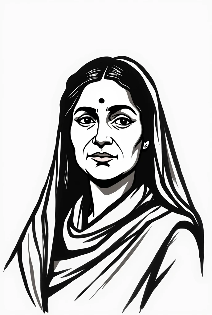 Raising voice of freedom at International level: Bhikaji Cama organized free India Society in UK and called as Mother India’s first cultural representative of USA. Vijay laxmi Pandit raised Indian voice at San Francisco UN meeting. Vijay Laxmi pandit's portray in 50's  pop  potrial  sketch  with  black outline  with white background only 
