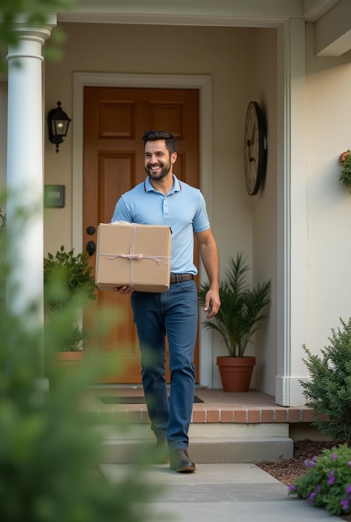 Textile delivery boy near your door step