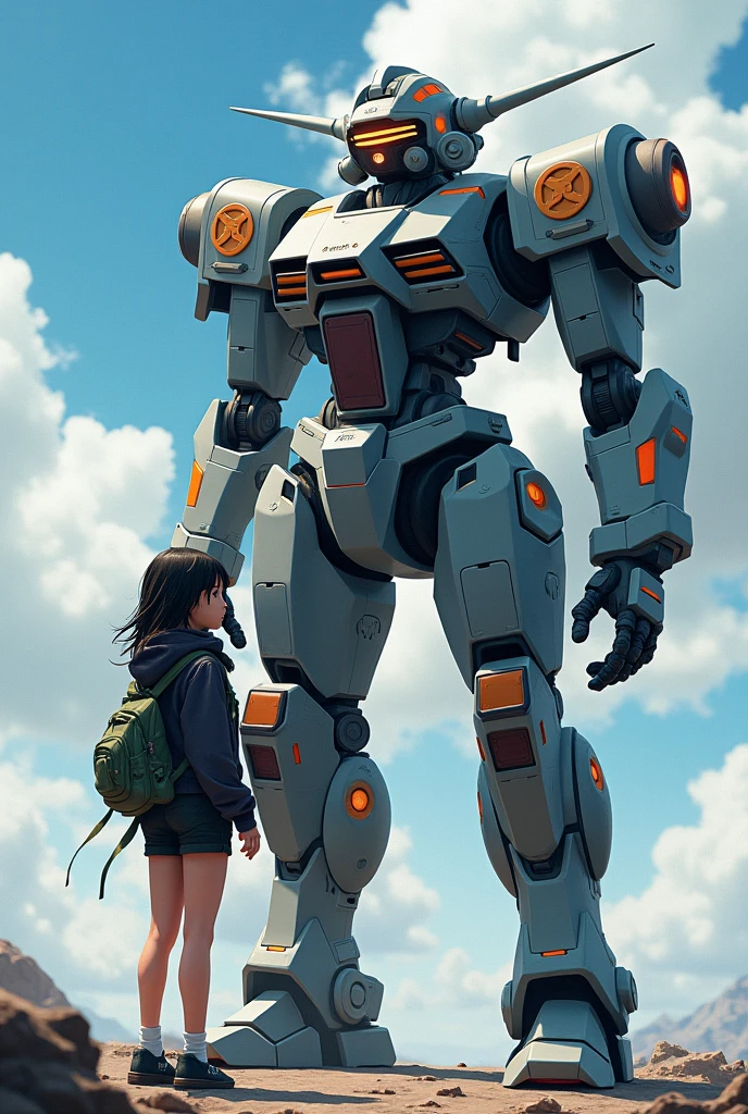 anime girl in short shorts and jacket standing next to giant robot, artwork in the style of guweiz, cyberpunk anime girl mech, trending on cgstation, guweiz, by Russell Dongjun Lu, digital cyberpunk anime art, ross tran 8 k, guweiz on artstation pixiv, girl in mecha cyber armor