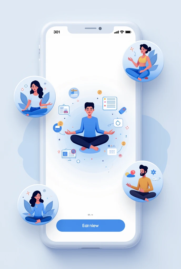 I need you to generate an image with a prototype of the application
"Mental Health Platform for University Students" that illustrate the functionalities: meditation tools, online chat,
and educational resources.
