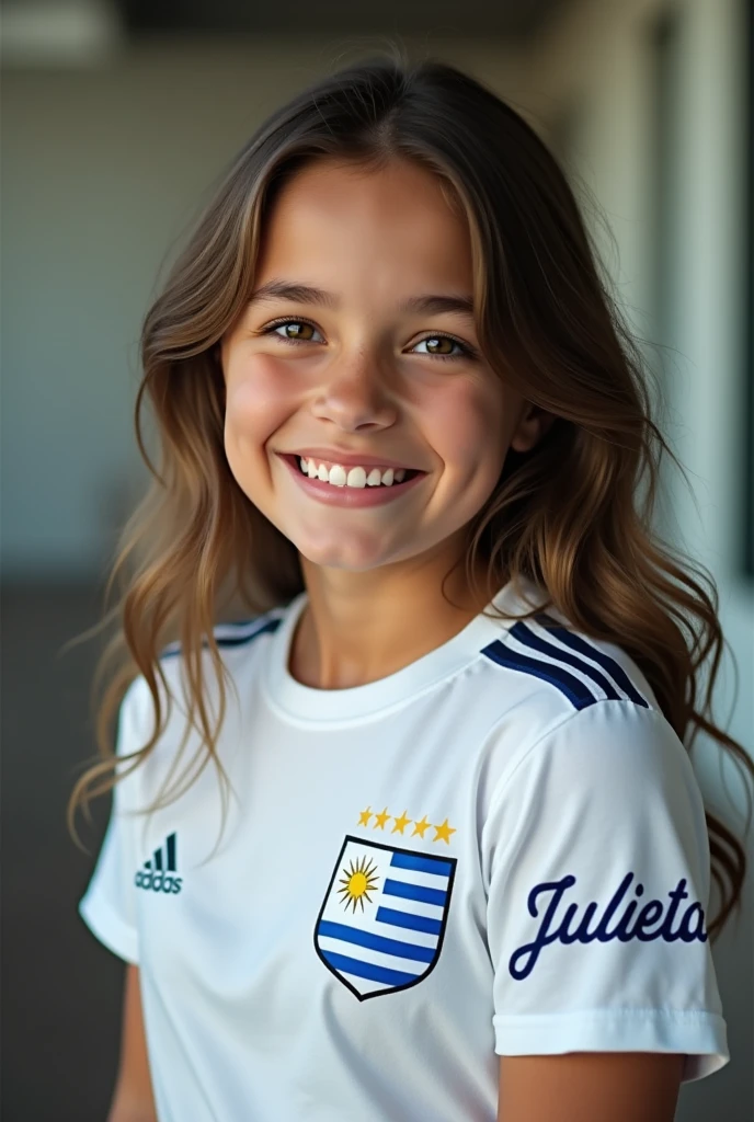 Girl with Uruguay t-shirt that says Julieta on her shoulder