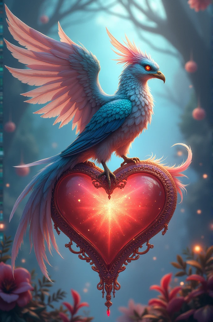 Fantasy bird on a heart