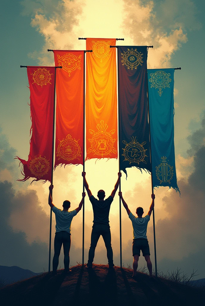 Create a Picture containing different values banners of Discipline, Consistency, Health, Growth, Commitment.