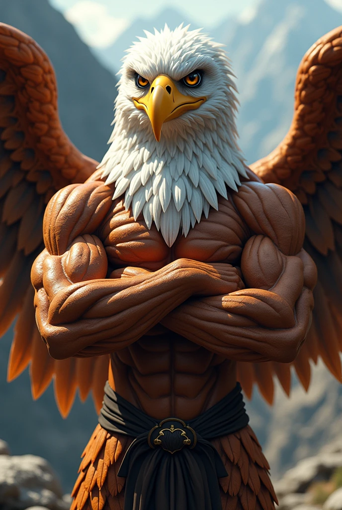 Create an eagle mascot. He must be working on his arms or wings. That crossed wings part must be essential.