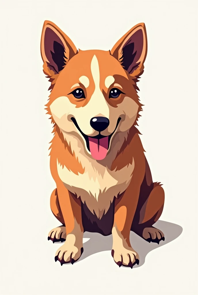 Simple vector illustration of a dog, without details, simple lines, using only 6 color tones without gradients, saturated colors, pet logo style