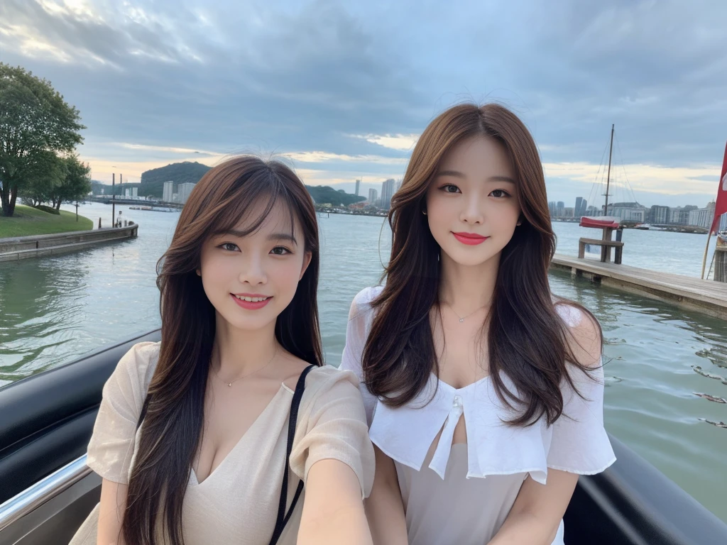 ((best quality, 8k, masterpiece:1.3)), focus: 1.2, perfect body beautiful: 1.4, buttocks: 1.2, ((layered hairstyle, breast: 1.2)), (wet clothes: 1.1), (rain, street:1.3), tube top dress: 1.1, Highly detailed facial and skin textures, beautiful eyes, double eyelids, Whiten skin, long hair, (shut up: 1.3), Smile, There is a woman standing on a boat with an umbrella., Gingerlan and Steve McCurry, By Li Song, By Raymond Han, By Yang J, Beautiful lighting elements, By Xia Yong, Girl under the lamp, cinema. By Lengjun, By doing too., By Fei Tansu, By Leng Mei, Fantasy photography, She is walking on the river.