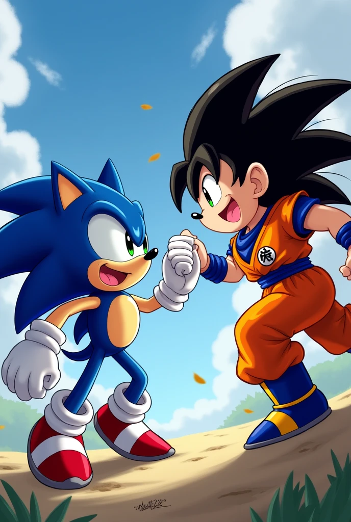 Sonic fighting against Goku