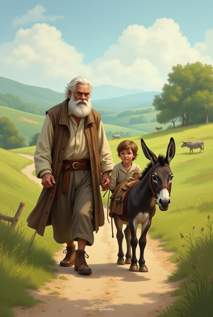 In olden times there was a father and his son who had a donkey