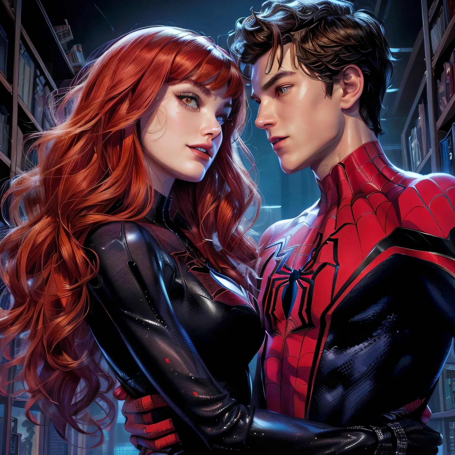 spider - man and scarlet spider - woman, spiderverse, ( ( spiderwoman ) ), spider - verse art style, peter parker, inspired by Mary Jane Begin, mary jane, by Ryan Stegman, inspired by Ryan Stegman, textless, into the spiderverse, by Bob Singer, by Pat Adams, j. scott campbell, gwen stacy