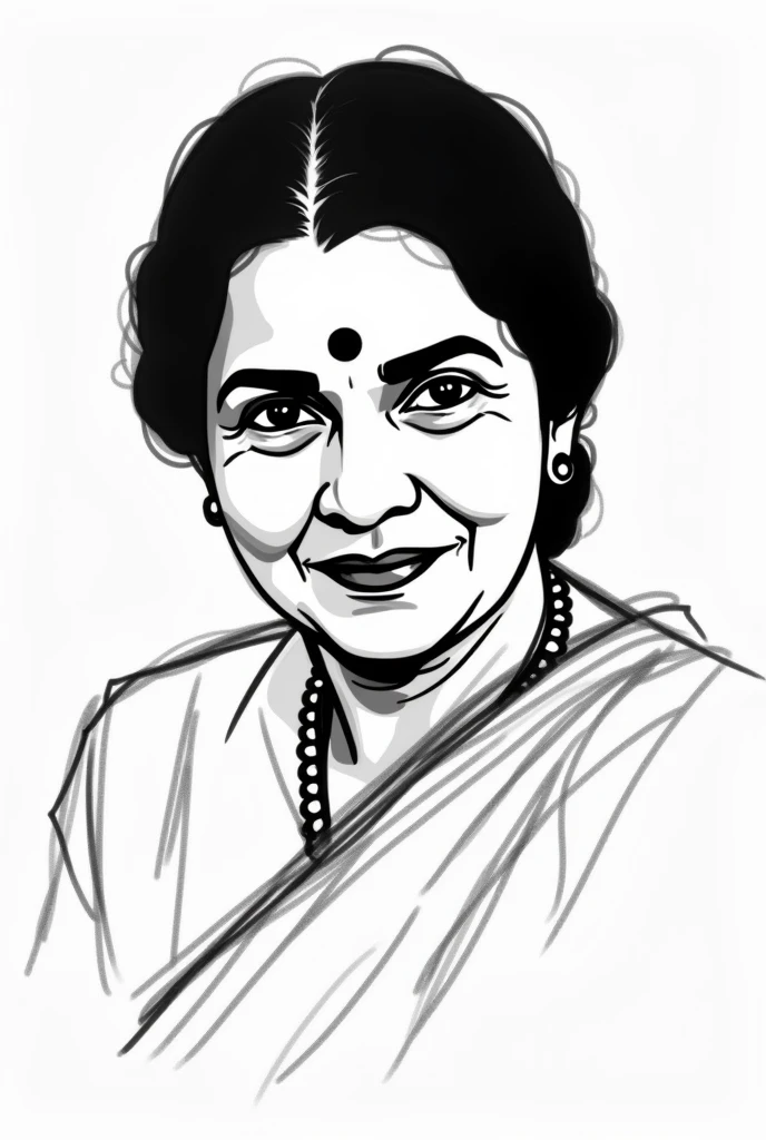 As Indian National Congress leaders: Sarojini Naidu emerged as an important national leader who later became the President of INDIA. Her 50's pop potrial sketch with black outline with white background only