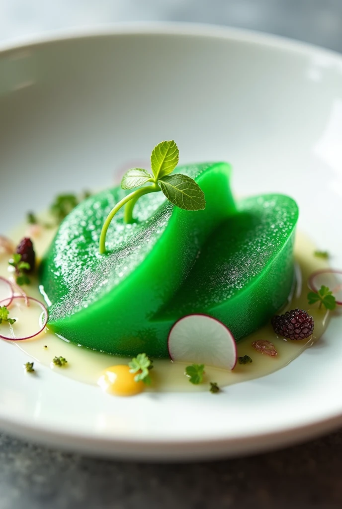 Presentation of a vegetarian main dish based on murmunta (cianobacteria)