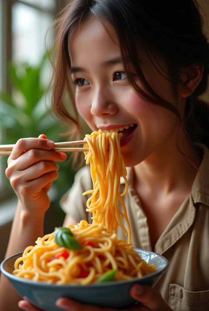 Beauty eating noodles,Photographic grade,Movie storyboard