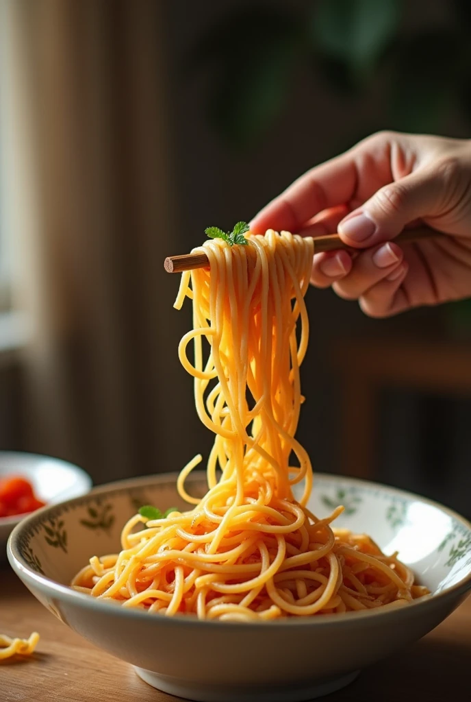 Beauty eating noodles，Photographic grade，Movie storyboard