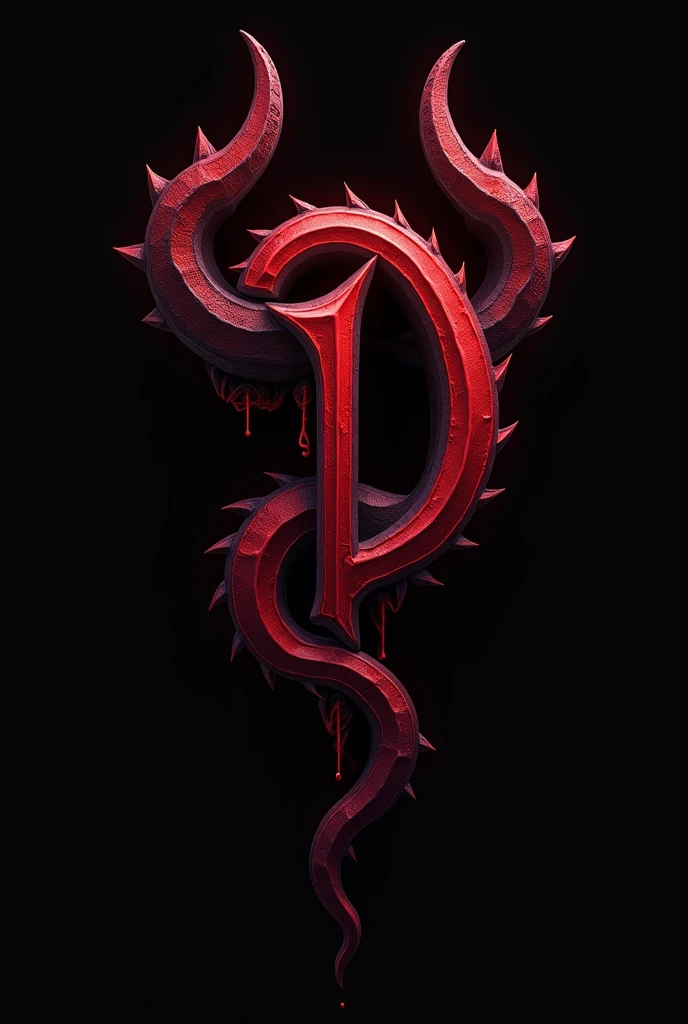 A evil logotipe of a red letter D with demons horns  and demon tail