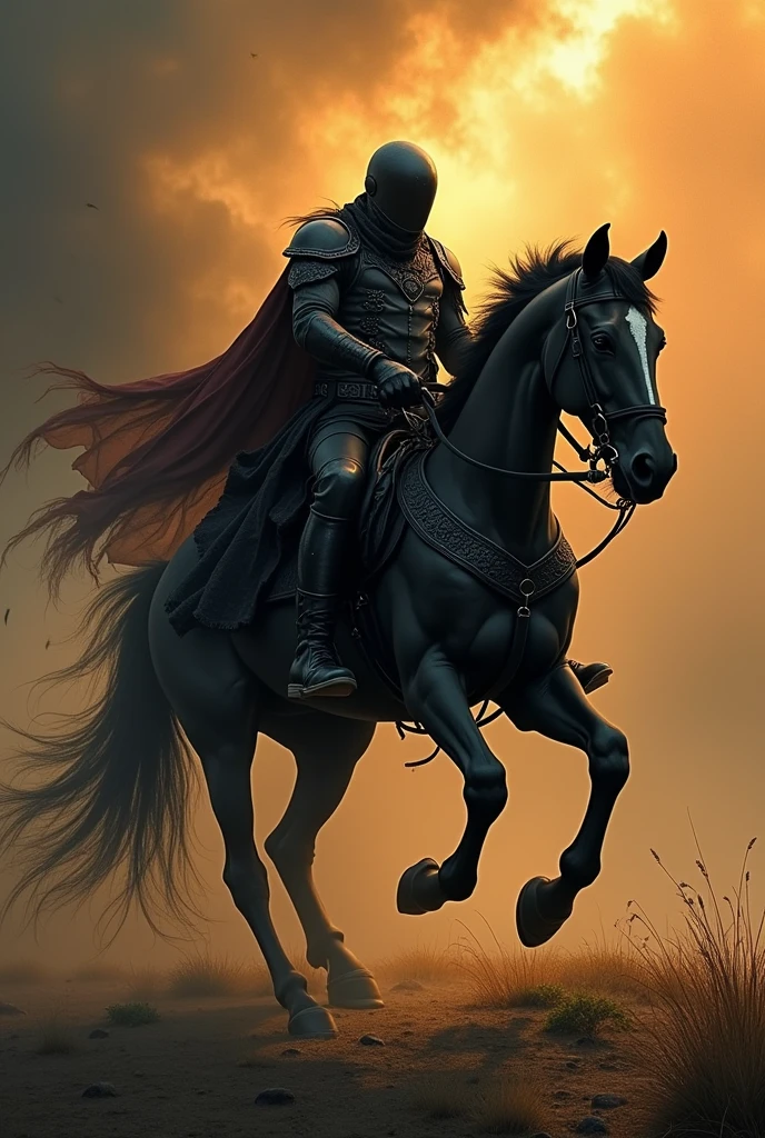 create the horseman of the apocalypse that represents hunger, riding a thin black horse