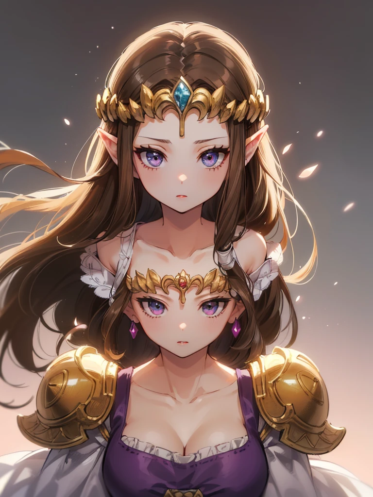 (((extreme close up of face))),(((No background))),(Expressionless),(((Split the bangs to the left and right)))))),((Upper Body)),((alone)),((Glossy Lips))),Anime art style,masterpiece,(Highest quality), (Super detailed),(Very delicate and beautiful),(alone),(detailedな顔と目),Beautiful eyes like jewels,(A truly gorgeous jeweled ruffled rococo ball gown dress),(((Mature Woman,Queen))),((1 Queen in a beautiful embroidery and jeweled absolutely gorgeous rococo ballgown dress with voluminous full length hoop skirt)),((crinoline)),,((Straight hair galore,Very long straight hair with plenty of volume,Super long straight hair)),,Cleavage,(bed),length_gloves,Very gorgeous hair accessories,Sparkling、((((front)))),((((Adult Expressions)))),((((Beautiful Face)))),((((dress)))),(()),(((Long Hair)))),((((Straight hair)))),((Cleavage)),((((Dark brown hair)))),Princess Zelda,((chest is slightly exposed)), ((Highest quality)),,(Very detailed) ,((Purple Blouse)),(((Raking up hair with one hand))),Brown Hair,((Embarrassed look)),, ((Highest quality)), (Very detailed),((detailed)),((())),Nintendo, The Legend of Zelda),,((alone)), ((Highest quality)), (Very detailed), ,