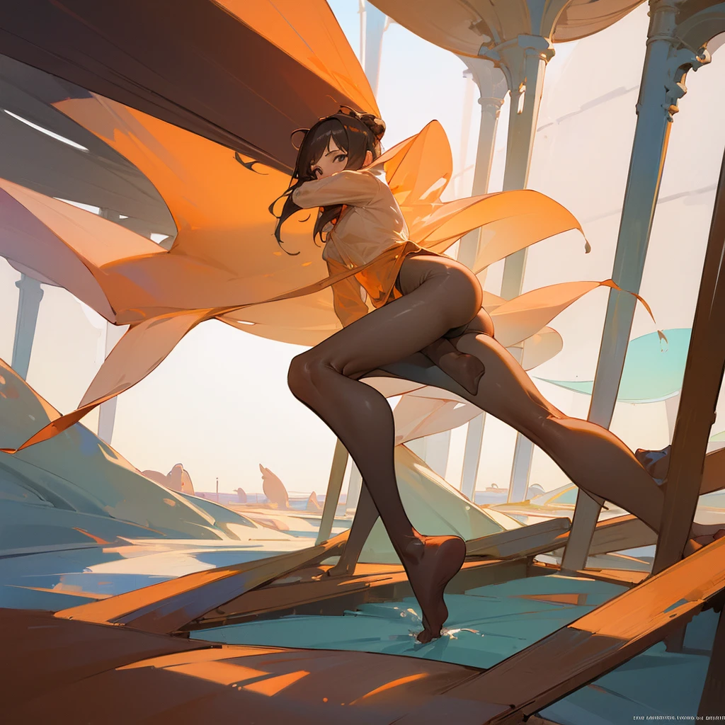 (work of art:1.4), (best qualityer:1.2), podemos sangah, 1 girl, sheer shirt, hair orange, trunk, flegs, feet