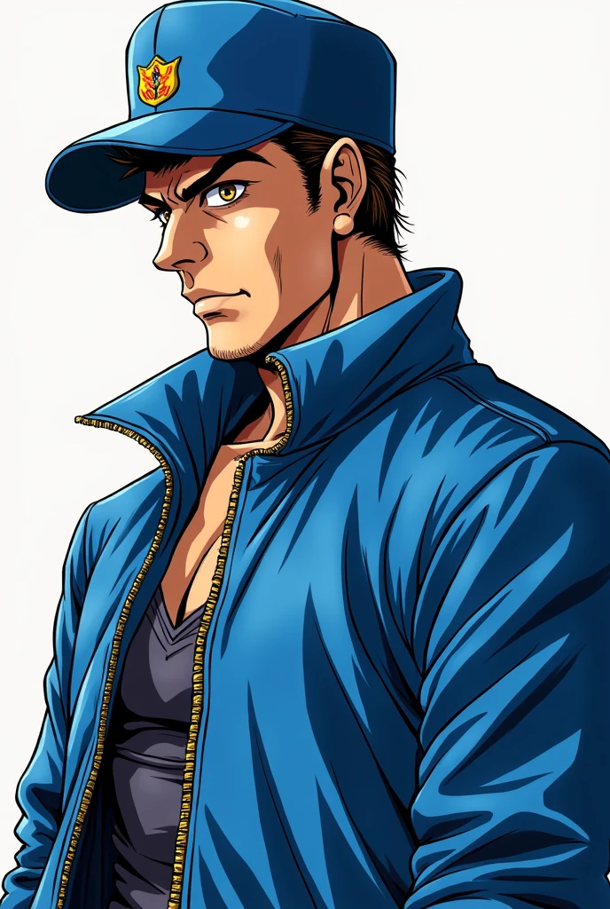 Anime character wearing a blue jacket, Joseph Joestar, jotaro kujo, Jojo anime style, jotaro, Becoming a JoJo character, In Jojo\The Bizarre Adventure of, Ninja scroll anime style, an angry muscular army general, Kentaro Miura's Manga Art Style, JJBA, Joe Biden as a JoJo character, striking manga artstyle,Dwayne Johnson style,((Defective Japan))
Japanese student cap,(((Japanese Banchou))),((Gaze to the upper left)),(((Japanese))),((Showa era villains)),((Profile view, forward))
Getter Robo,Nagare Ryoma,Upper body naked,((Gofu Nagai)),Villain face