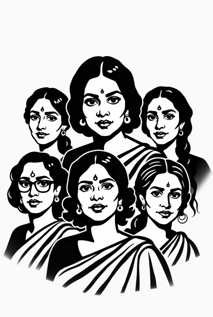 Women Organisations: In the third phase, women’s participation in Non Cooperation movement helped in incorporating women from all over India. Independent bodies of women such as Rashtriya Stree Sanghas were fused with District Congress Committees. It also saw inclusion of women from all sections – Hindu/ Muslim, widows, scheduled/marginalised sections.
Their 50's pop potrial sketch with black outline with white background only