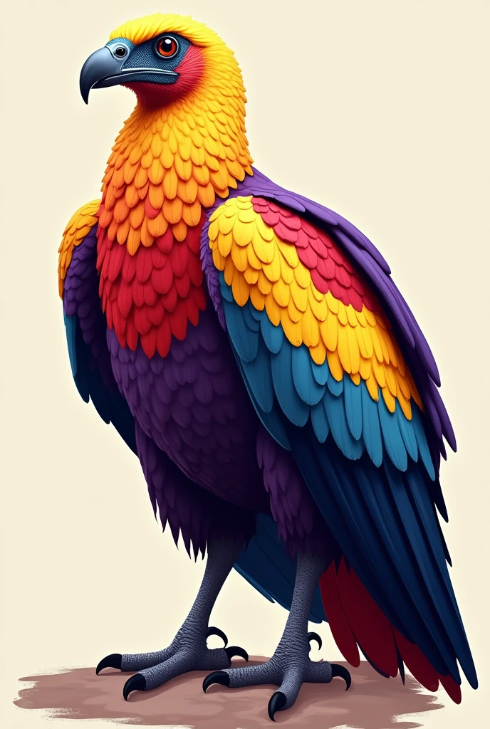 Give me an Andean condor with vom9 colors yellow red purple blue etc... with plain or non-relief color and with a single color background