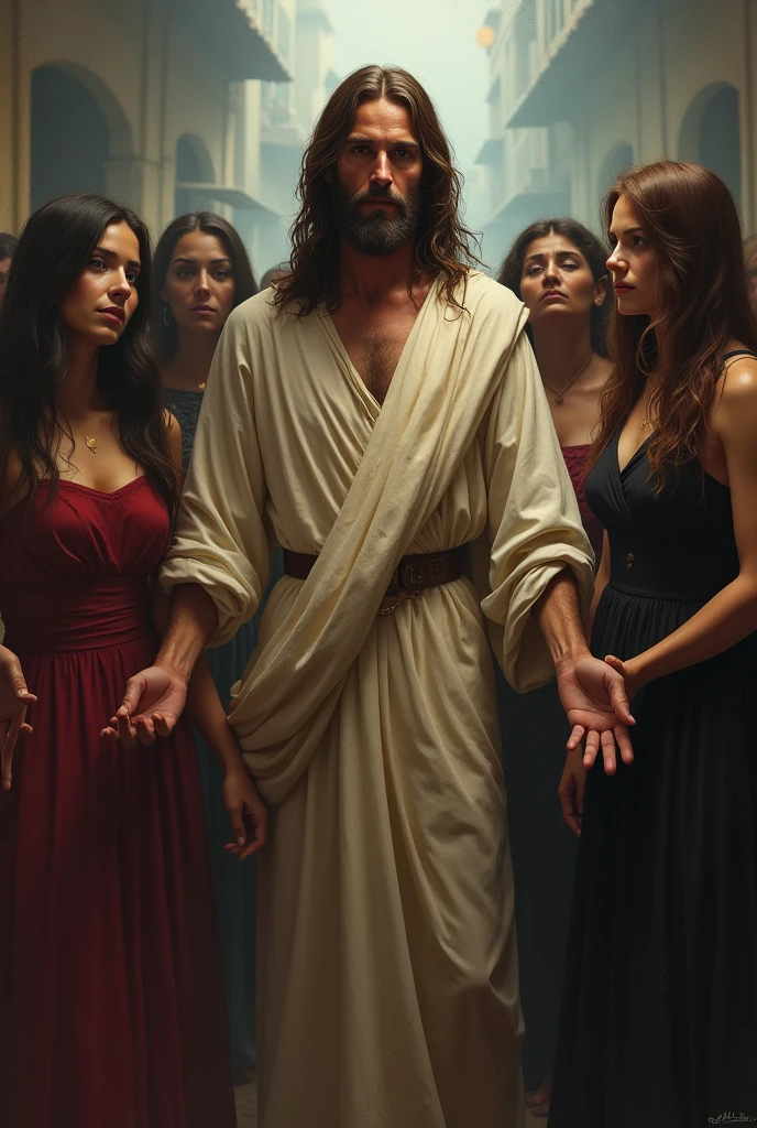 Jesus Christ surrounded by prostitutes 