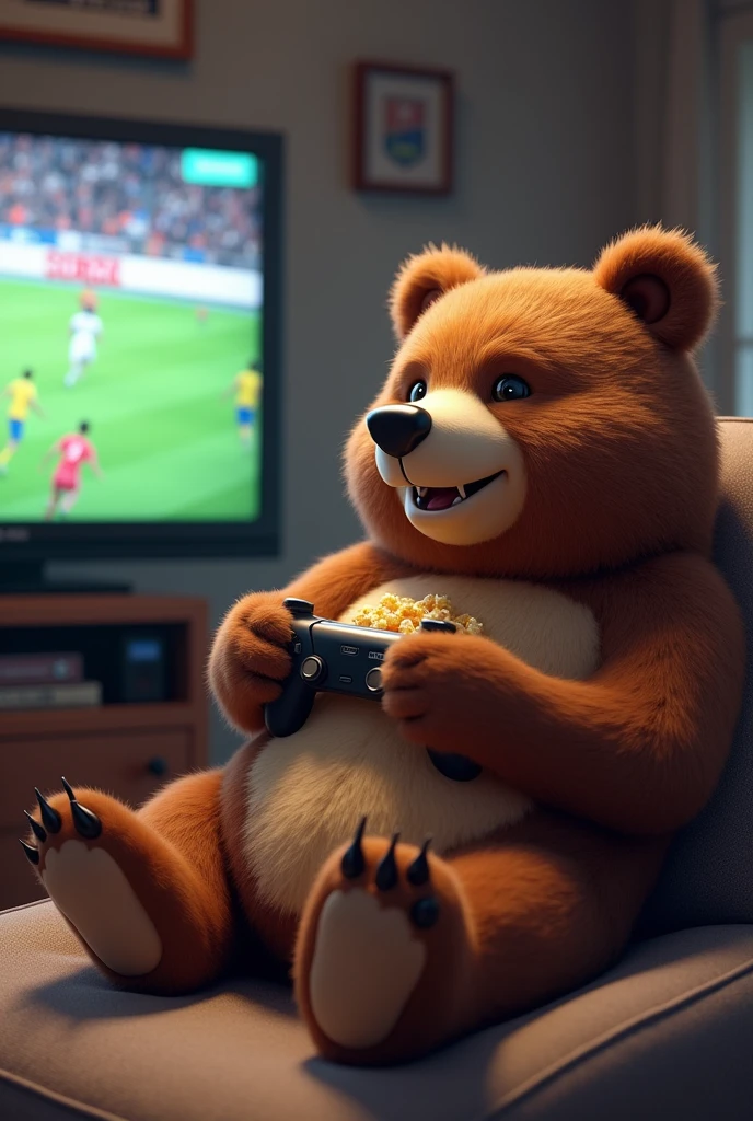 make a bear playing fifa and eating