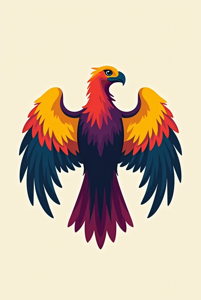Give me an Andean condor with vom9 colors yellow red purple blue etc... with a plain color without relief or showing the feathers and with a single-color background