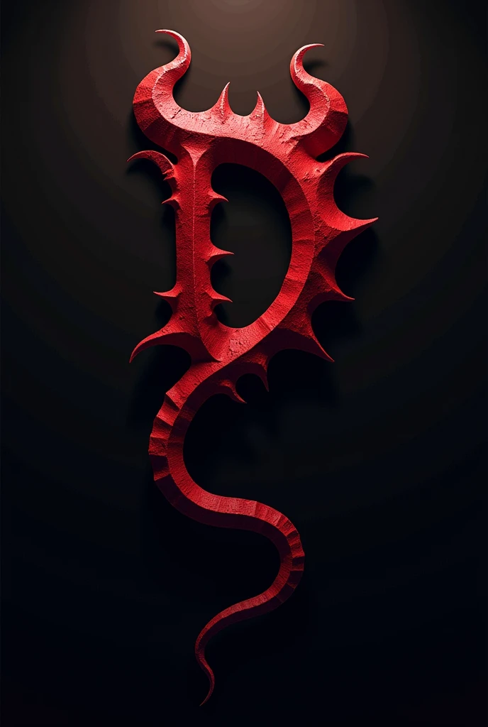 A evil logotipe of a red letter D with demons horns and demon tail