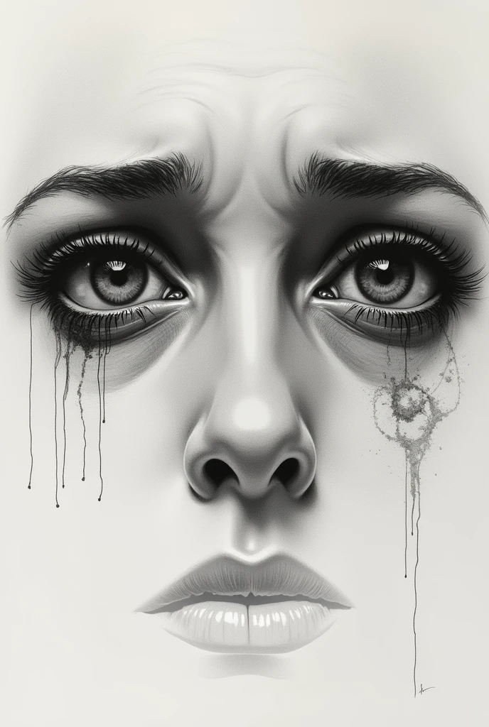 Close-up portrait,Red blood flowing throughout the eye socket,(Line art:1.3),Charcoal Medium,Black background,Depressing,despondent,(High Contrast:1.3),Depth of written boundary,Dark Theme,Dark atmosphere,Glitch,