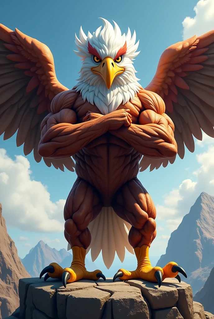 Create an eagle mascot. He must be working on his arms or wings. That crossed wings part must be essential.