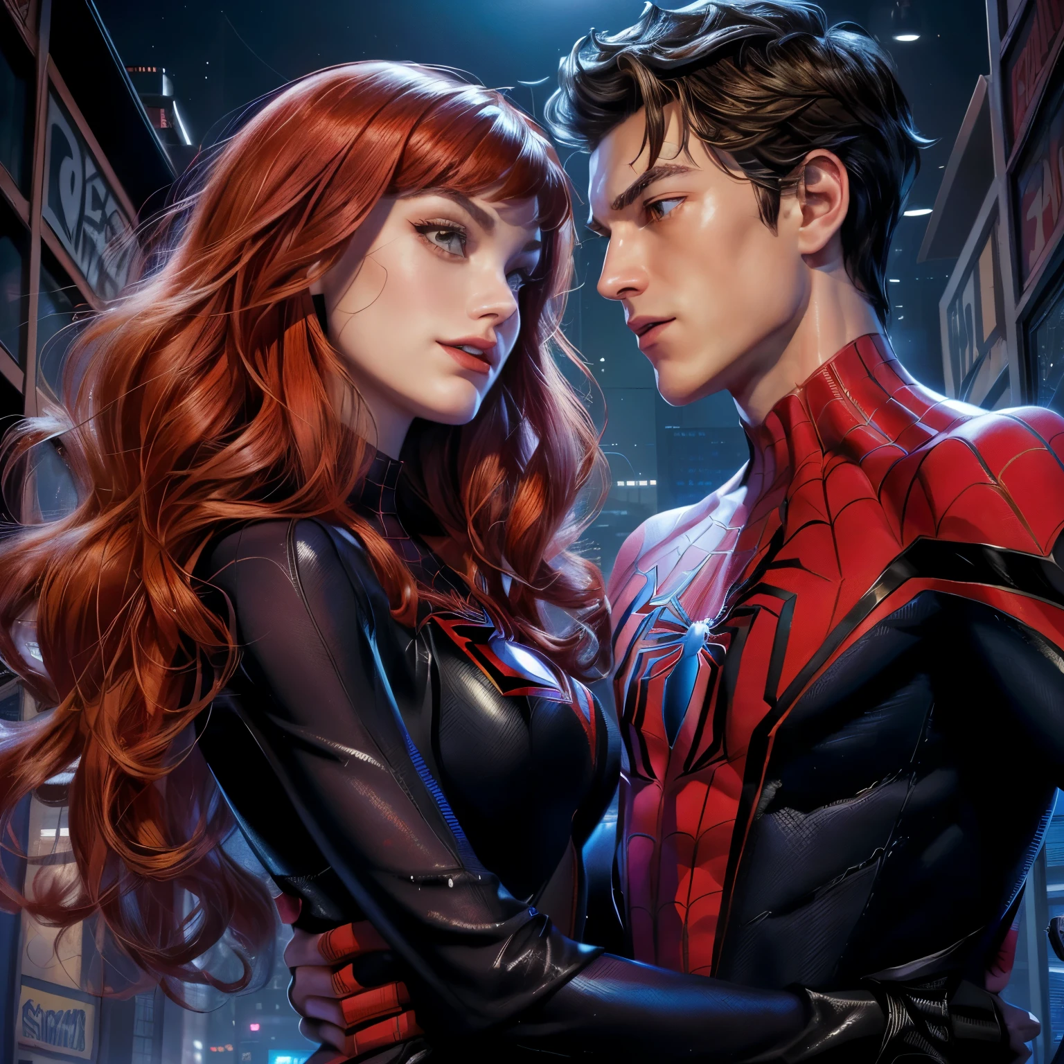 spider - man and scarlet spider - woman, spiderverse, ( ( spiderwoman ) ), spider - verse art style, peter parker, inspired by Mary Jane Begin, mary jane, by Ryan Stegman, inspired by Ryan Stegman, textless, into the spiderverse, by Bob Singer, by Pat Adams, j. scott campbell, gwen stacy