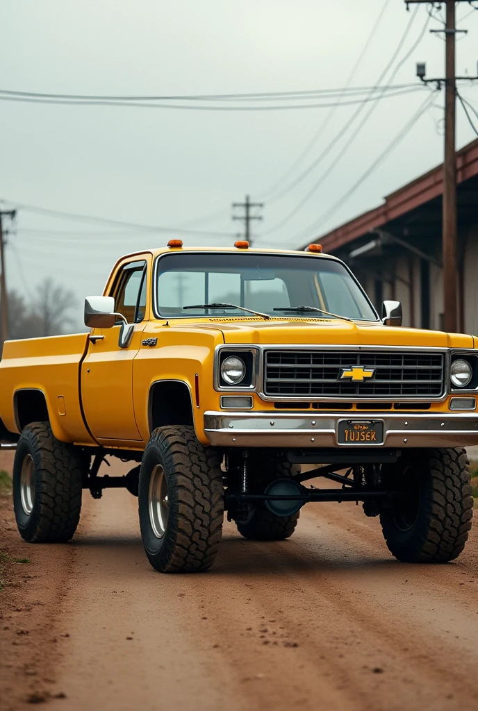 Chevrolet Silverado Platform Truck year 1973 with dark melon yellow color 
