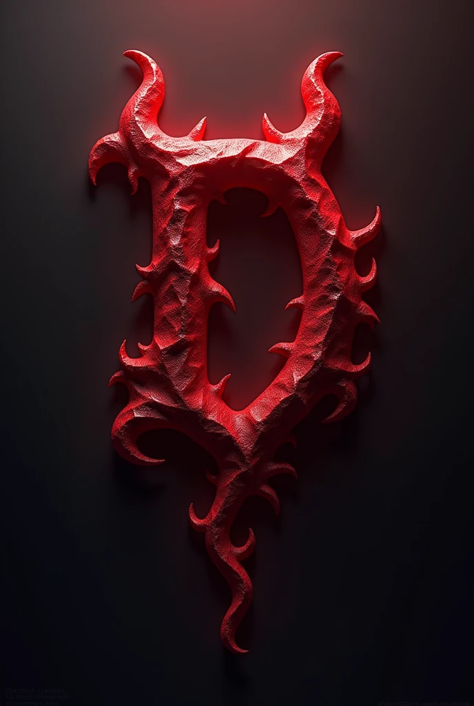 A evil logotipe of a red letter D with demons horns and tail
