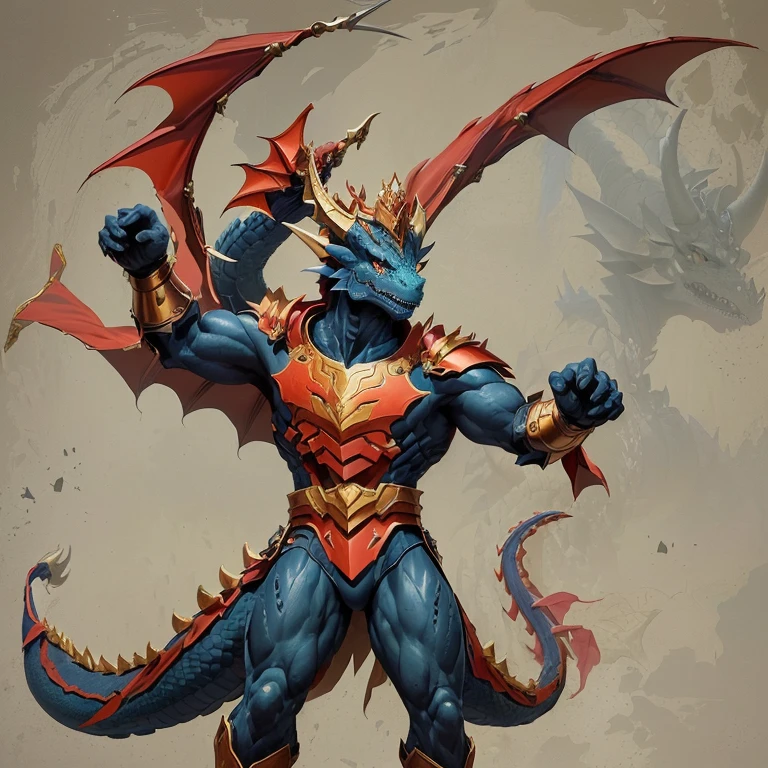 a close up of a cartoon of a dragon with a crown on his head, draconic looking armor, as an anthropomorphic dragon, full body dragon concept, lizardman art, male djinn man demon hybrid, gurren lagan, a baddass dragon, demonic dragon inspired armor, but as an anthropomorphic dragon, official art, oni