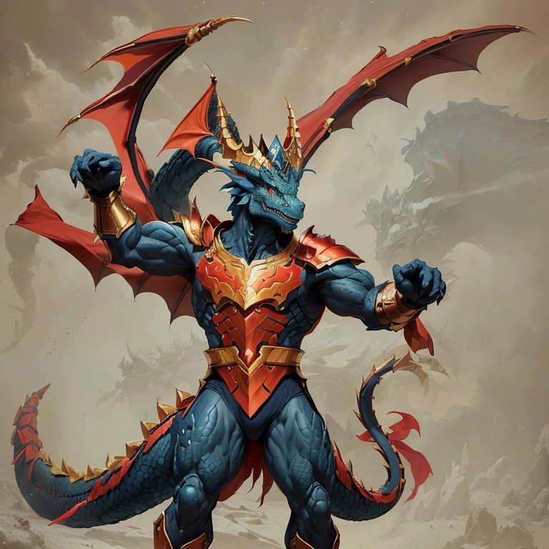 a close up of a cartoon of a dragon with a crown on his head, draconic looking armor, as an anthropomorphic dragon, full body dragon concept, lizardman art, male djinn man demon hybrid, gurren lagan, a baddass dragon, demonic dragon inspired armor, but as an anthropomorphic dragon, official art, oni
