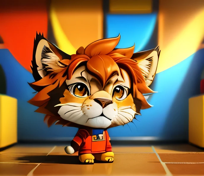 Lion twelve years old anime character has an orange overall on, always on two legs and is smiling, he has light brown fur and blue eyes, he doesn't have a lion's mane yet, he wears white shoes from Nike and is like a human, twelve years old and thin, he has normal sized blue eyes, his arms are like human arms and legs, he has his arms in the pockets of his orange suit, he stands on two legs and his hair is short, he stands straight, he is thin and has blue eyes, he has blue eyes, he has the haircut from Cristiano, Ronaldo football player very short hair very short hair very short hair