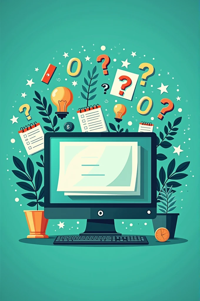 Design a classy poster of turqoise green color for quiz which is a for a college event with elements of computer, alphabets, riddles, , numbers, etc 
