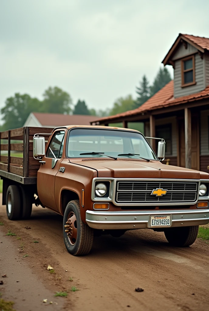 Chevrolet Silverado Flatbed Truck year 1973 with medium dark brown color 