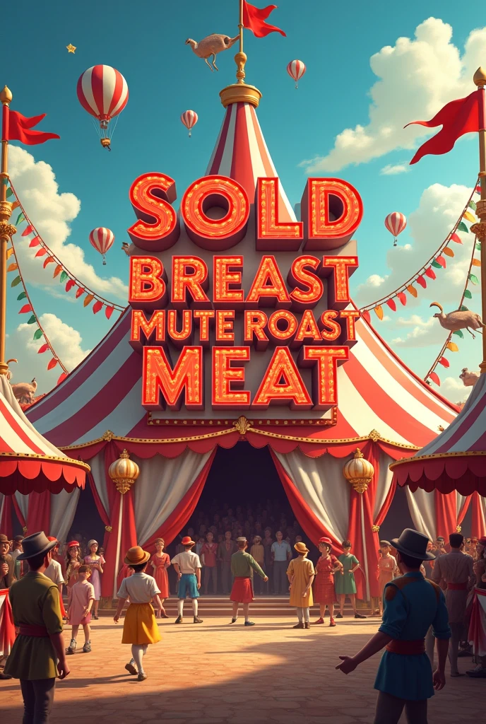 I want a very eye-catching advertisement, that says in the big top, that is sold, grilled breast, mute and roast meat