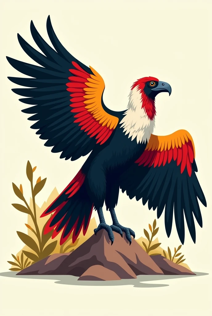 An Andean condor with bright colors without details and a bright but flat background 