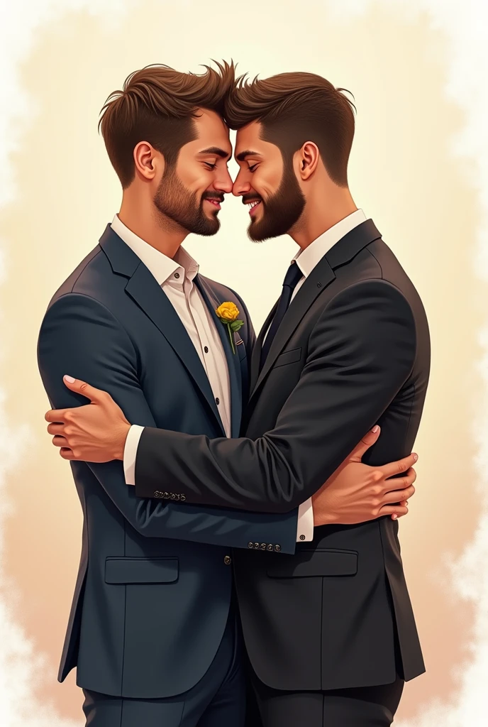 Bag hug male couple illustration suit