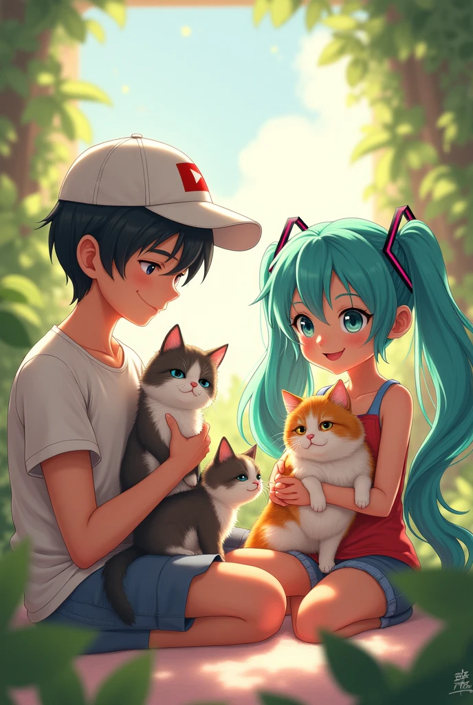 Mister Beast and Hatsune Miku holding cats

