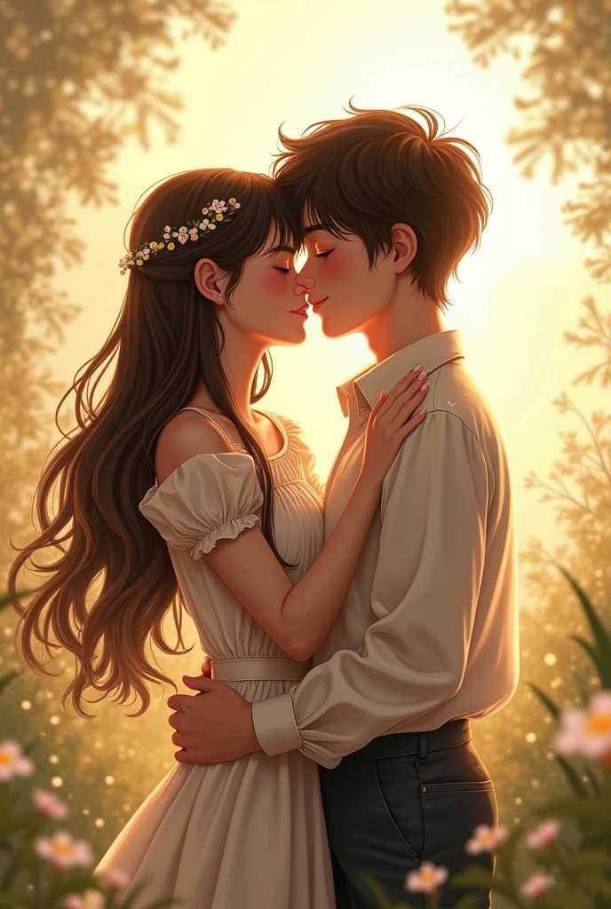 A girl kissing a boy
