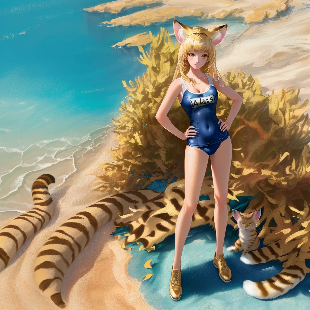 ***background***:(((Desert oasis1:1.4))) BREAK
(((Masterpiece, best quality, super detailed, super high resolution, best quality photorealistic illustration, super definition, cute illustration: 1.3, high saturation: 1.2, detailed beautiful face and eyes, very delicate and beautiful, nice hands, perfect hands, proper posture, proper composition, ideal proportions of the body, absurdes, realistic, surreal, golden ratio 1.2, drawing board 1.3, super quality and detailed art, high resolution (HD, 4K, 8k, 16K), color bit depth 24bit, 48bit, 8k, super high resolution: 1.2))) BREAK
***theme***: (((School Swimsuit Sand Cat Beastman))) BREAK
***(((School swimsuit, Blue, a cool beauty wearing a school swimsuit, the Blue school swimsuit is simple yet sophisticated, beautifully highlighting the body lines. The material of the school swimsuit is high quality and shiny, allowing for ease of movement and comfort. The design of the school swimsuit is detailed and beautifully aligned. The seams and cut lines. The color of the school swimsuit is deep Blue, giving a cool and calm impression.)))***1:1.5 BREAK
***Standing pose***, (((Hands on hips))) BREAK
Long blonde hair, fluffy hair BREAK
Smile, cheerful atmosphere BREAK
(((Sand cat ears that match the desert background))) BREAK
Gold, Blue, green, light Blue, yellow, silver, crimson, light purple, deep brown, pink, wine red, BREAK
The perfect female body, feminine curves, cleavage BREAK
Artistic and ultimate, the strongest and perfect, BREAK
extraordinary, groundbreaking, amazing, overwhelming, original, pioneering, innovative, BREAK
「***(((Recommended models and LoRA: SeaArt-v1, FelineFantasy-LoRA)))***1:1.5」 BREAK
