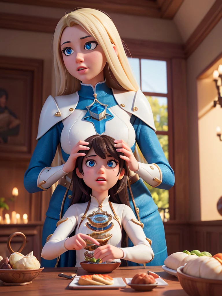 (RAW Photo, Best Quality), (Realistic: 1.3), Highly Detailed, Masterpiece, Hyperdetail, Illustration, 1 man and 1 woman, couple, close up, HDR (High Dynamic Range), Ray Tracing, NVIDIA RTX, Super-Resolution, Unreal 5, Subsurface Scattering, PBR Textures, Post-processing, Anisotropic Filtering, Depth of Field, Maximum Sharpness and Clarity, Multi-layer Textures, Albedo and Highlight Maps, Surface Shading, Precise simulation of light-material interactions, perfect proportions, Octane Render, bi-color light, large aperture, low ISO, white balance, rule of thirds, 8K RAW, finger detailing, refined facial features, focus on the face, ((no extra limbs)), Dynamic Angle, World Mastery Theater, Best Quality, Extremely Detailed CG Unified 8k Wallpaper, Breathtaking, Cinematic Light, lens_flare, beautiful Eyes, couple pose, foods on table