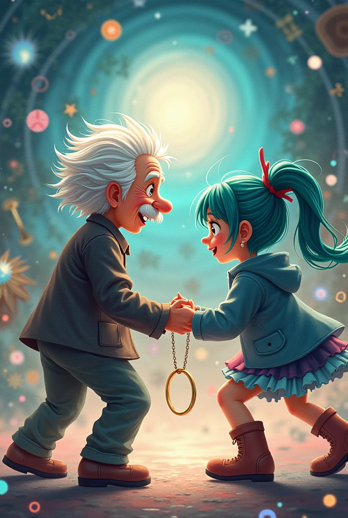 albert einstein, Hatsune Miku and Kaito playing ring-a-ring-a-ring