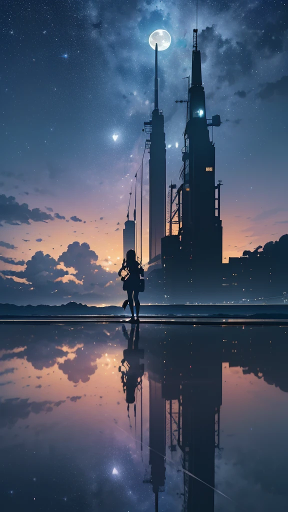 ((32k)), ((best quality)), ((ultra high res)), ((HDR)), ((UHD)), ((extremely detailed CG)), ((unity 32k wallpaper)), ((best quality starry sky)), ((best quality full moon)), (((best quality back))), ((best quality town)), ((((silhouette)))), (((silhouette human))), (((running))), 