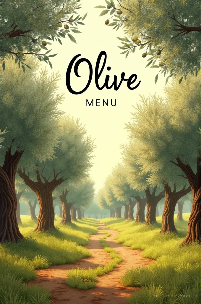Make a restaurant menu cover with the name Olive